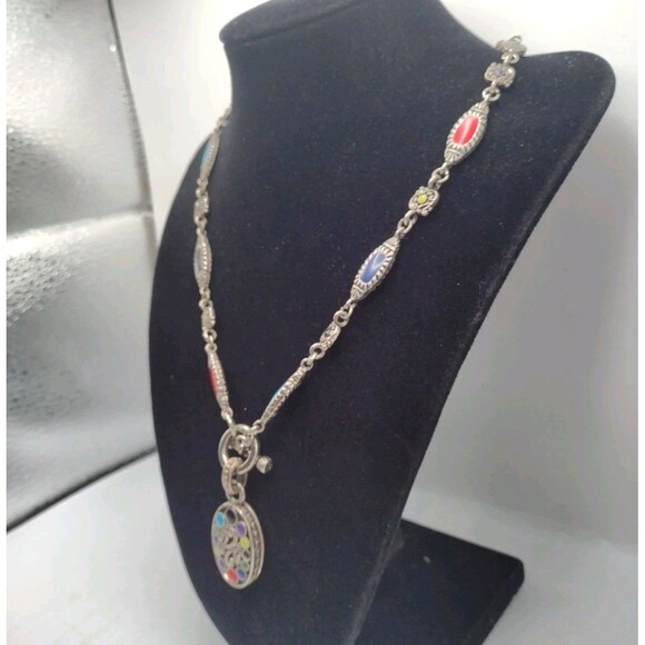 Sterling Silver 18" Necklace 63g Southwestern Enamel Bead 8.6mm Toggle Pendant - Picture 7 of 16